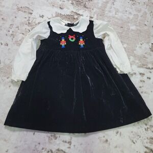 Vintage OshKosh Christmas Dress 4T Velvet Nutcracker Holiday Toddler Girl Outfit